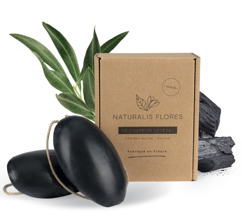 Savon mains au charbon végétal activé et huile essentiel de Gurjum de la marque NATURALIS FLORES®